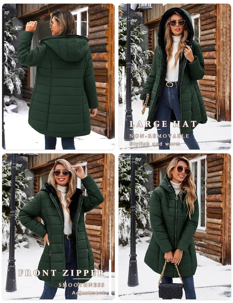 【Restock】HEEKPEK Women's Hooded Long Sleeve Medium Length Down Jacket - Jackets for Women, Windproof Shell, Waterproof Coat, Slim Fit Ski Coat for Daily Commutes, Basic Style Casual Top #outdoorfun