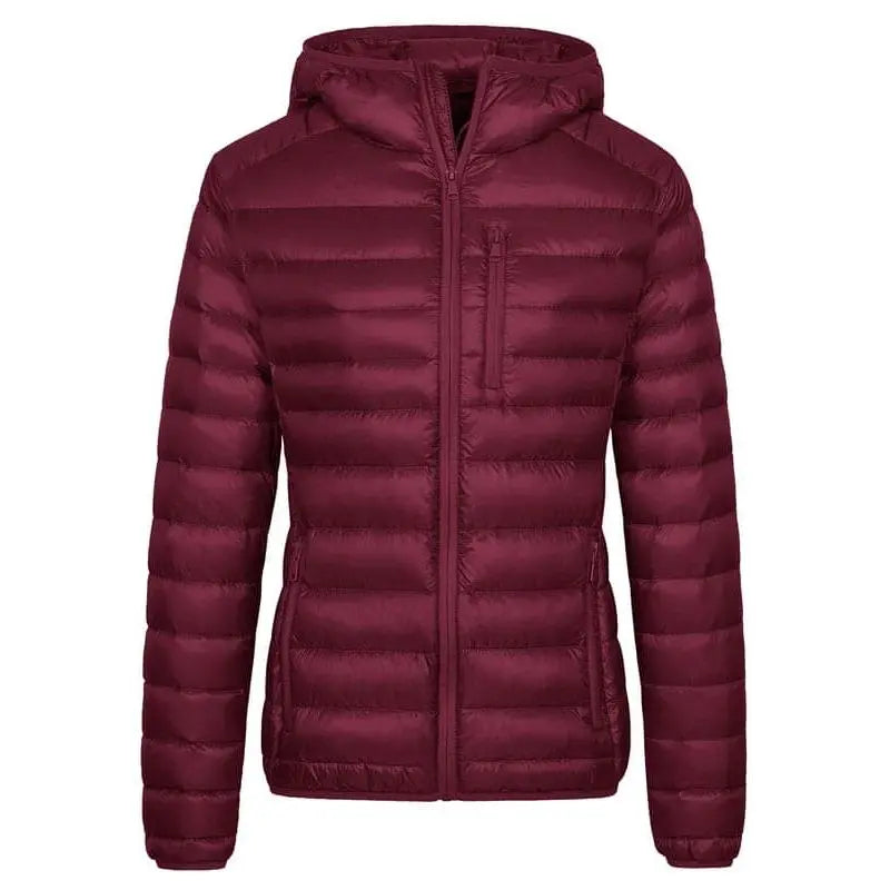 Lady's Packable ThermoLite II Down Puffer Jacket, Lightweight Hooded Clothes with Hood, Women's Tops for Cold Weather (Duck Down Filling)