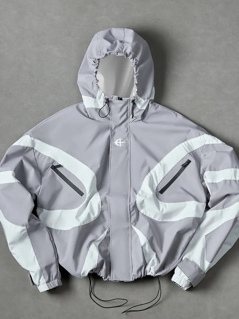Men’s color-block hooded windproof jacket — loose street-style hoodie, lightweight casual outerwear with zippered pockets