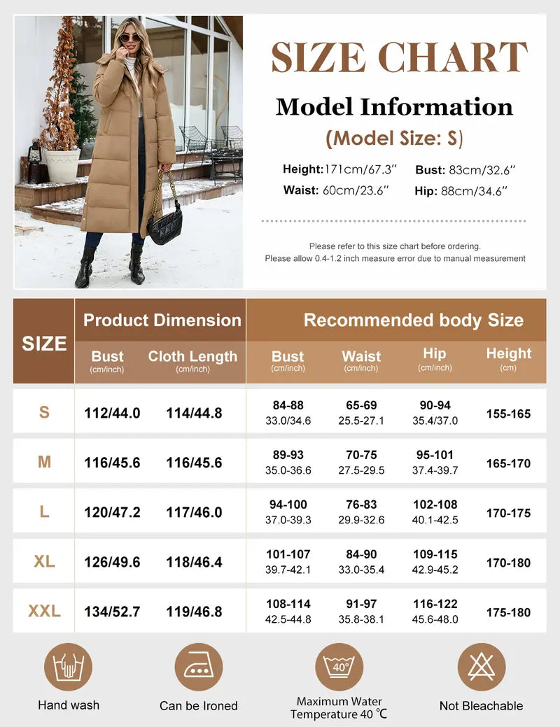 UMIPUBO Lady's Long Sleeve Calf-Length Maxi Puffer Down Coat, Winter Warm Padded Outerwear with Removable Faux Fur Hood, Full-Zip Parka Tops, Detachable Fur, Removable Hood