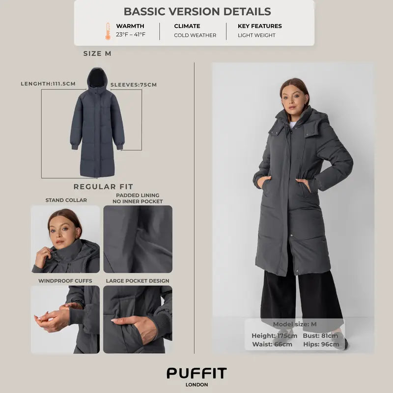 PUFFIT WarmCore Premium Classic Hooded Long Puffer Coat Women Long Ladies Quilted Outerwear Jacket Big Pocket,Water Repellent,Fall Winter Warm Basic Long Sleeve Tops Coat,Womenswear,2026 Shopping