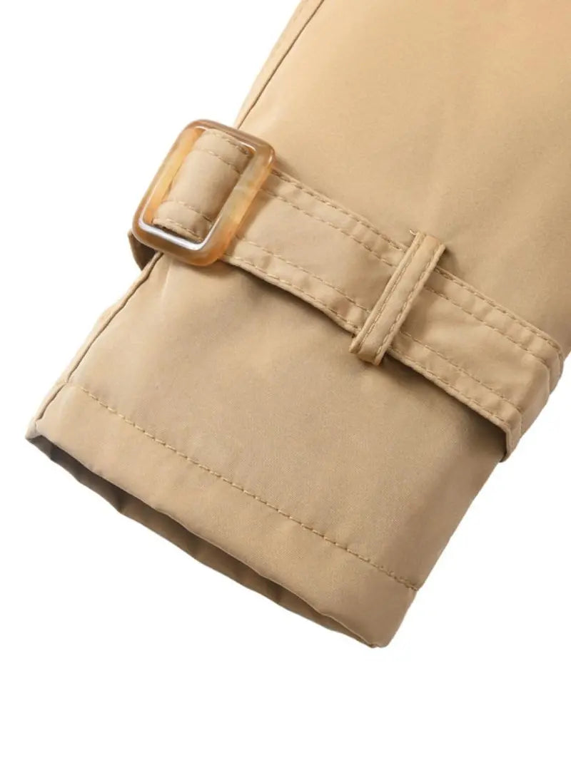 New autumn women’s loose long coat featuring a double-breasted design, khaki trench style, notched lapel with plaid lining, and an adjustable waist belt that cinches the silhouette—an essential piece for spring and autumn outfits.sohochic sohochic...