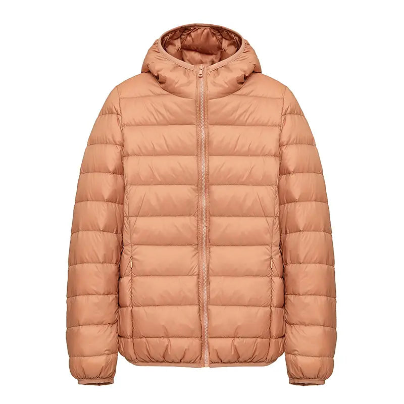 Clean Gent women’s winter down jacket, 90% white duckdown content, casual slim-fit hooded outerwear with pockets, lightweight and warm for autumn/winter commuting, new arrival for fall