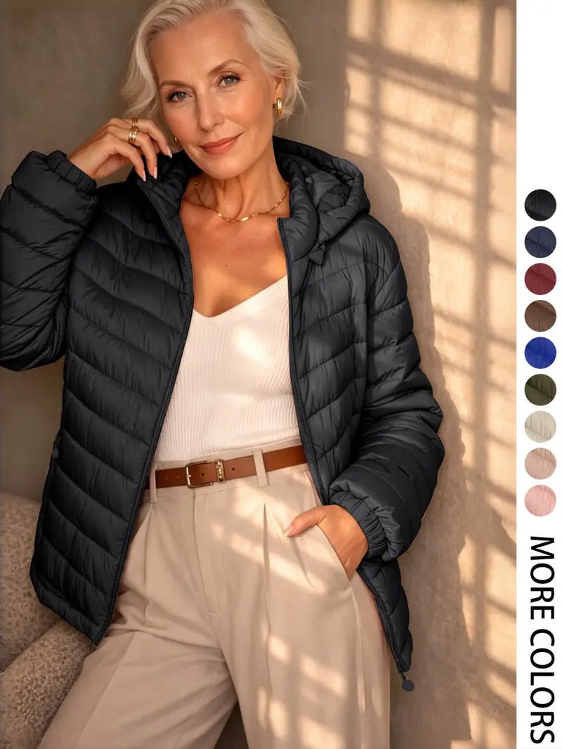 Women's Winter Lightweight Quilted Jacket Outerwear, Casual Fitted Design with Zipper, Plain Pattern, Perfect for Daily Commute and Fall/winter Wear