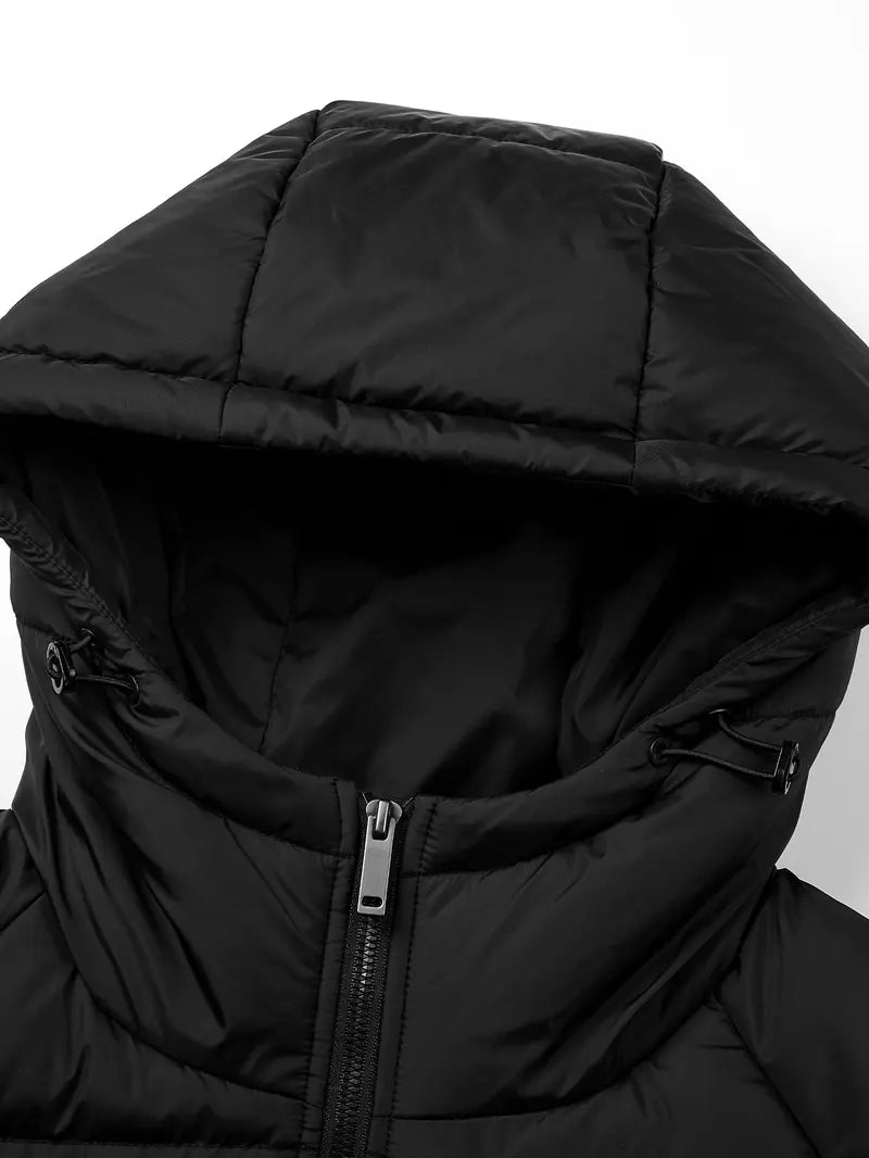 URMCZ Men's Regular-Fit Thick Warm Hooded Puffer Coat - Zip-Up, Long-Sleeve, Fitted, Outer Layer Style Keep Warm Real & Faux Fur Jacket, Padded Extra Coverage Winter Outerwear with Pocket, Casual Menswear for Oktoberfest, Beige/Black Boyfriend-Sty...