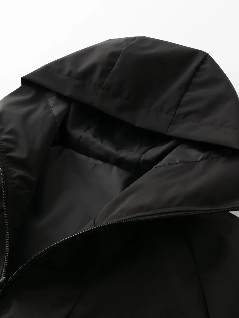 Men's Outdoor Functional Jacket, Windproof Fabric, Comfortable High Neck Hooded Design, Casual Long Sleeve, All Seasons, Durable Loose Fit