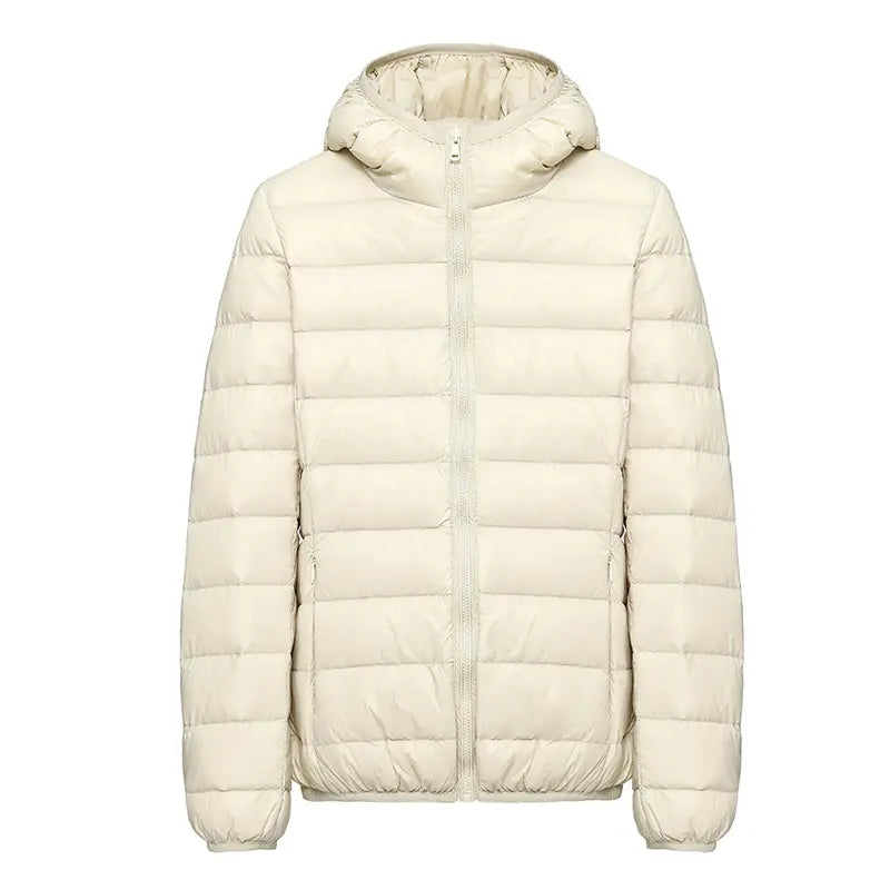 Clean Gent women’s winter down jacket, 90% white duckdown content, casual slim-fit hooded outerwear with pockets, lightweight and warm for autumn/winter commuting, new arrival for fall