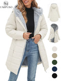 UMIPUBO Women's Long Sleeve Furry Puffer Down Jacket - Windproof, Waterproof, Slim Fit, Adjustable Coat for Commuting, Winter Outfits