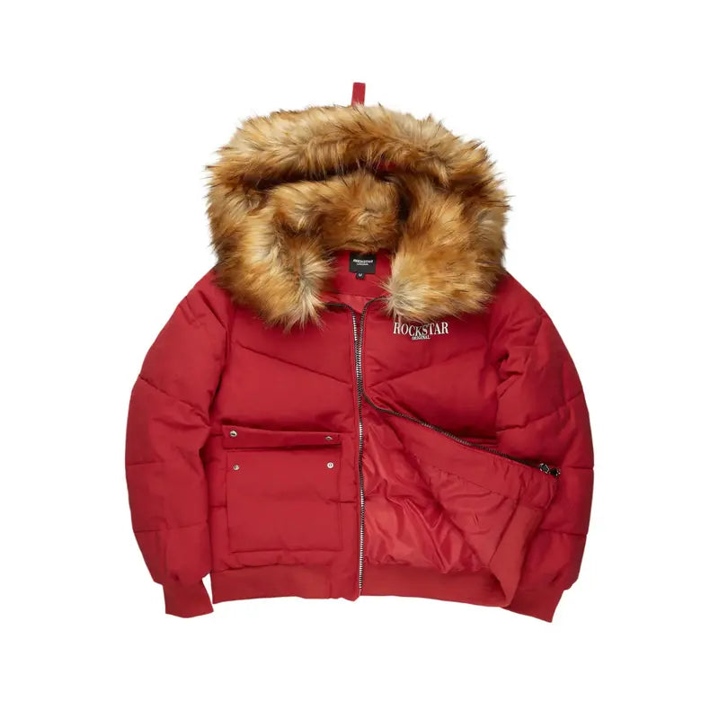 Langston Red Puffer Jacket with Fur Hood