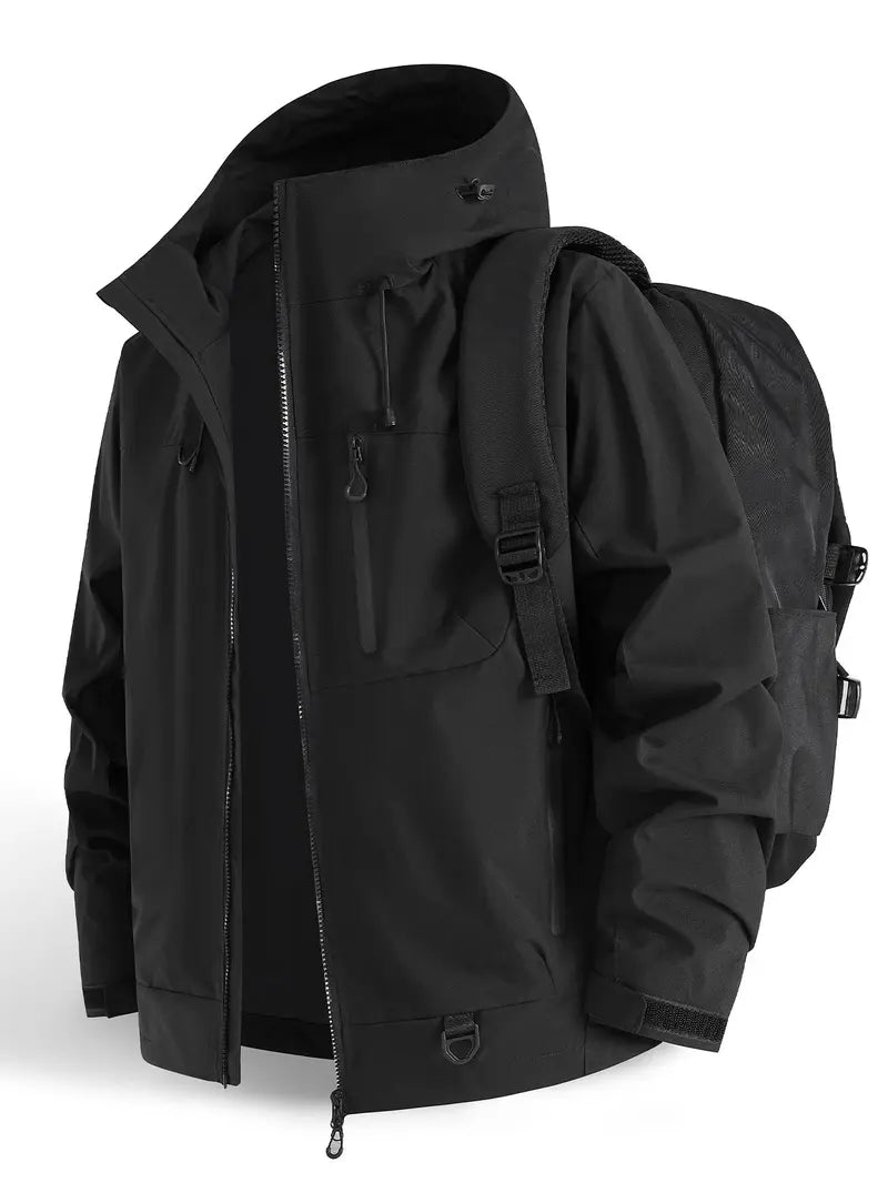 New Outdoor Hooded Couples' Mountain Climbing Jacket, Spring & Autumn Windproof Waterproof Breathable Stylish Plain Jacket, Outdoor Zipper Jacket, Hiking Jacket, Waterproof Windproof Outerwear, Outdoor Clothing
