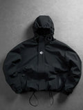Men's Polyester Lightweight Windproof Hooded Rain Jacket - Men's Clothing Zip-Front Track Jacket, Water-Resistant Breathable Black Outdoor Wear with Adjustable Hood for Running, Hiking