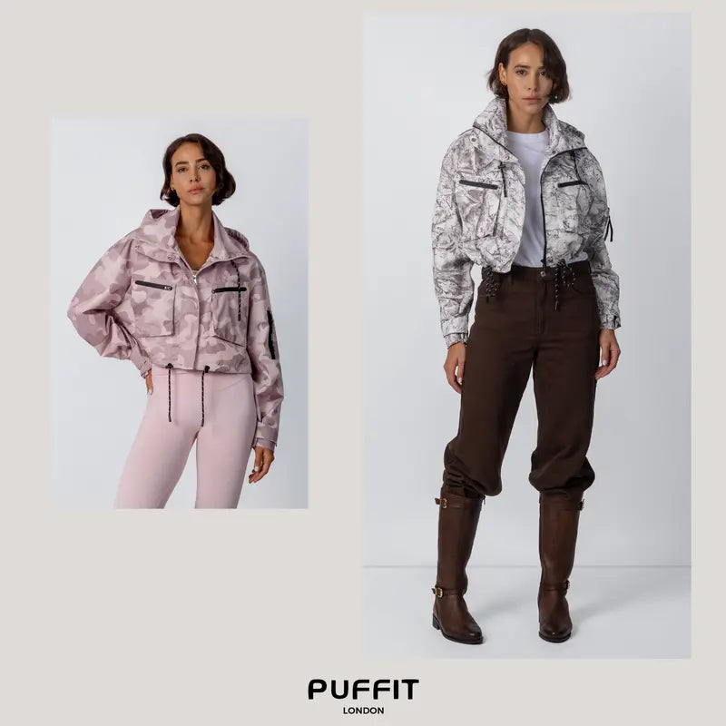 PUFFIT STM-TEX Elevated Cropped Detachable-hood Rain Jacket With Drawstring Hem,WaterProof,Stain Resistant,Windproof,Women's Rain Jacket,Breathable Stylish,Inner Pocket Design,Outdoor Sport,Windbreaker,School Running,Womenswear,,Fall,Winter,2026 S...