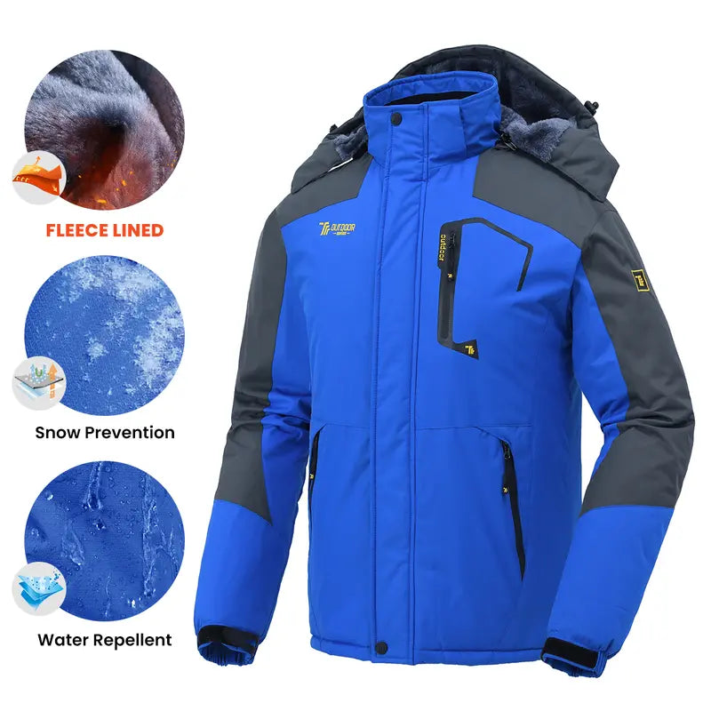 【Creator's Pick】GOPUNE Men's Ski Snow Jacket Waterproof Insulated Fleece Outdoor Mountain Hooded Winter Coat Sporty Breathable Outerwear big tall men clothing Size up to5XL #Christmas gift #RED GREEN