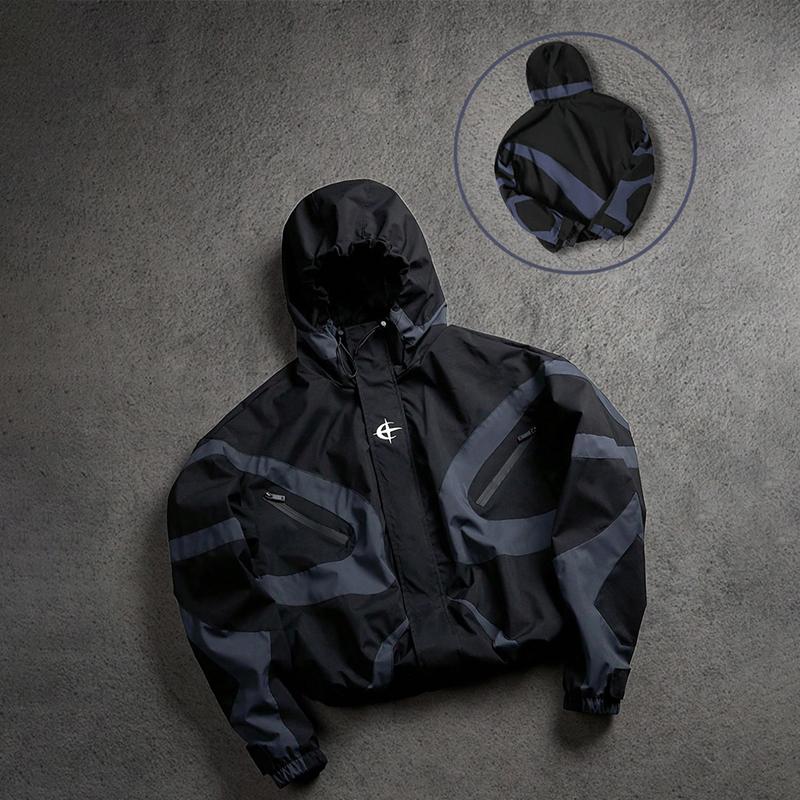 Color Block Hooded Windbreaker Jacket Unisex Adjustable drawstring hat with zipper front for both Outdoor Windproof Streetwear Coat Casual Menswear