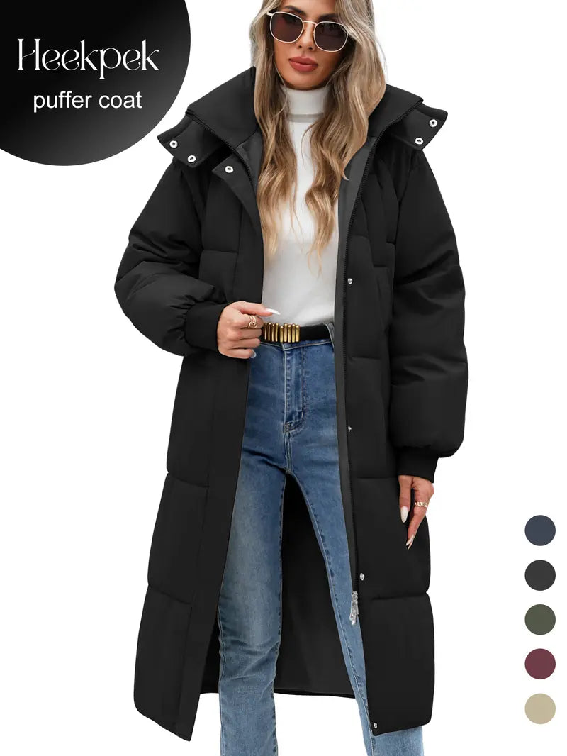 【Restocked】HEEKPEK Women's Fashion Puffer Coat, Cozy Quilted Long-Sleeve Zip-Up Hooded Thick Warm Parka with Pockets, Winter Casual Outerwear for Women