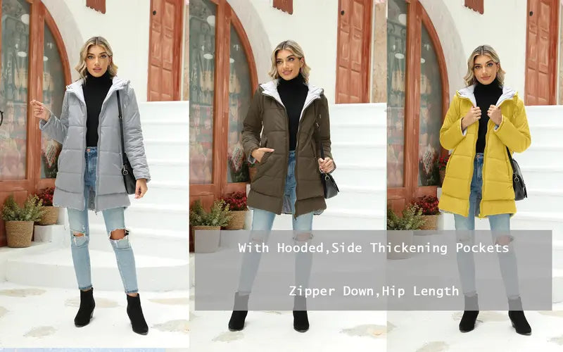 Imily Bela Womens Warm Puffer Down Jacket Hooded Winter Lightweight Mid Quilted Coat with Pockets