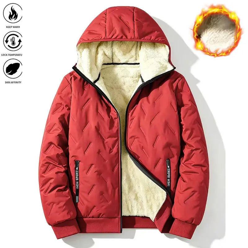 Men’s Basic Korean Woven Winter Hooded Jacket, Thick Warm Zip-Up Windproof Outerwear with Full Zipper Closure, Front Pockets, Suitable for Outdoor Sports, Commuting, Cold Weather Menswear Coats Long Sleeve Motocross Beige
