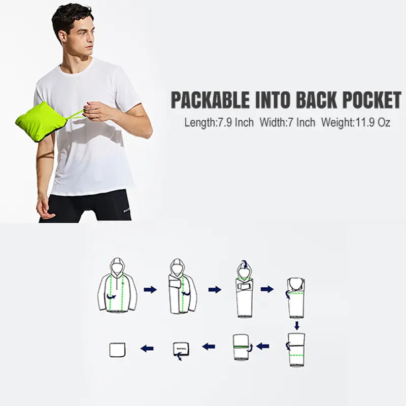 Baleaf Men's Packable Long Sleeve Synthetic Rain Jacket - Reflective, Waterproof, Wind Resistant Outerwear, Lightweight Hooded, Machine Washable Outdoor Everyday Wear for Cycling, Hiking