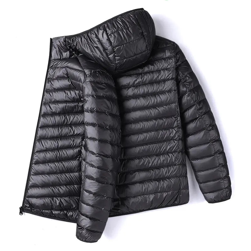 Men's Stylish Fitted Plain White Duck Down Puffer Jacket - Full-Zip, Lightweight, Windproof, Warm, Longsleeves, Male Clothing, Autumn Winter Casual Outdoor Wear, Lightweight Puffer Coat