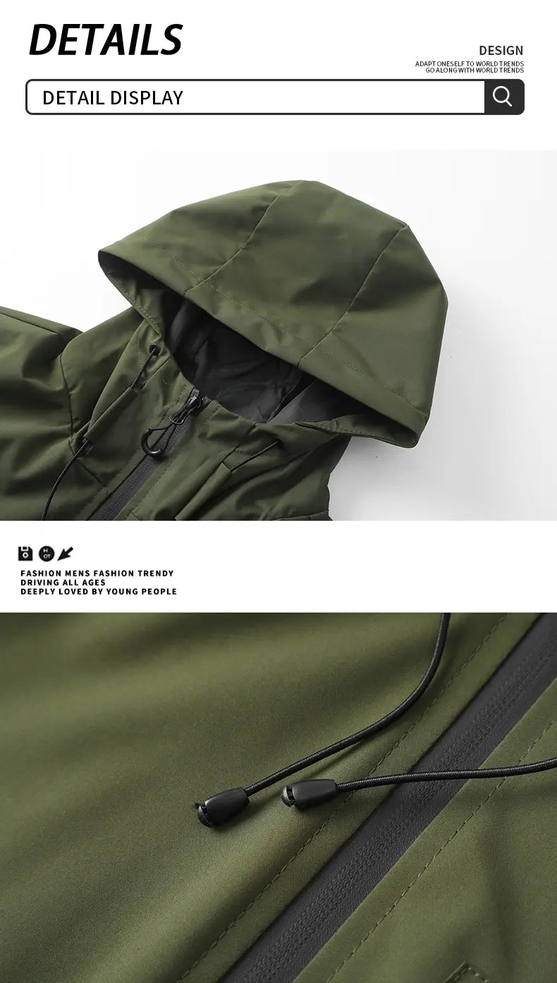 Men's casual hooded jacket, fashionable multi-purpose outdoor casual windproof and waterproof jacket with adjustable hat design, waterproof and wear-resistant surface design, suitable for daily commuting, cycling, park camping, clock in time, suit...