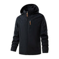 Men's Polyester Plain Full-Zip Water-Resistant Windbreaker Jacket with Hood, Lightweight Outdoor Shell Coat for Hiking, Daily Outdoor Wear