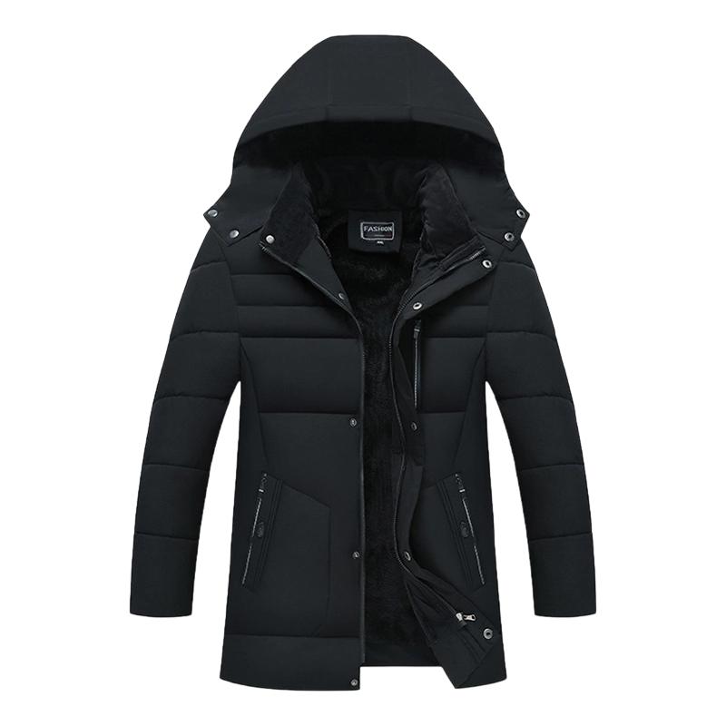 Men's Mid-Length Padded Casual Fashionable Jacket - Menswear Tops, Longsleeves, Detachable Hood, Windproof, Winter Warm-Lined, Plain Polyester, Pull-On, Lightweight Daily Outerwear
