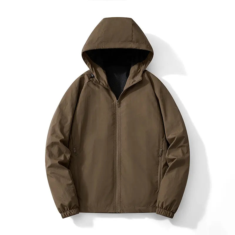 Men's Solid-Color Minimalist Full-Zip Hooded Active Jacket - Soft, Lightweight, Windproof, Breathable, Stylish, Elastic Mesh - Athlete Jackets, Casual Athletic, Black + Gray for Outdoor Hiking, Casual Wear