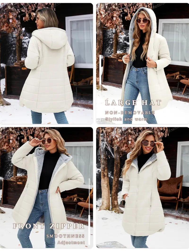 UMIPUBO Women's Long Sleeve Furry Puffer Down Jacket - Windproof, Waterproof, Slim Fit, Adjustable Coat for Commuting, Winter Outfits