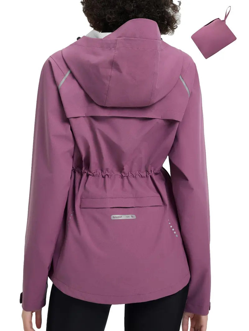 baleaf Women's Rain Jackets Waterproof Windbreaker Packable Lightweight Cycling Running Jacket Hiking Gear Reflective Hooded Travel Work Bike Walking Water Reactive JackeT