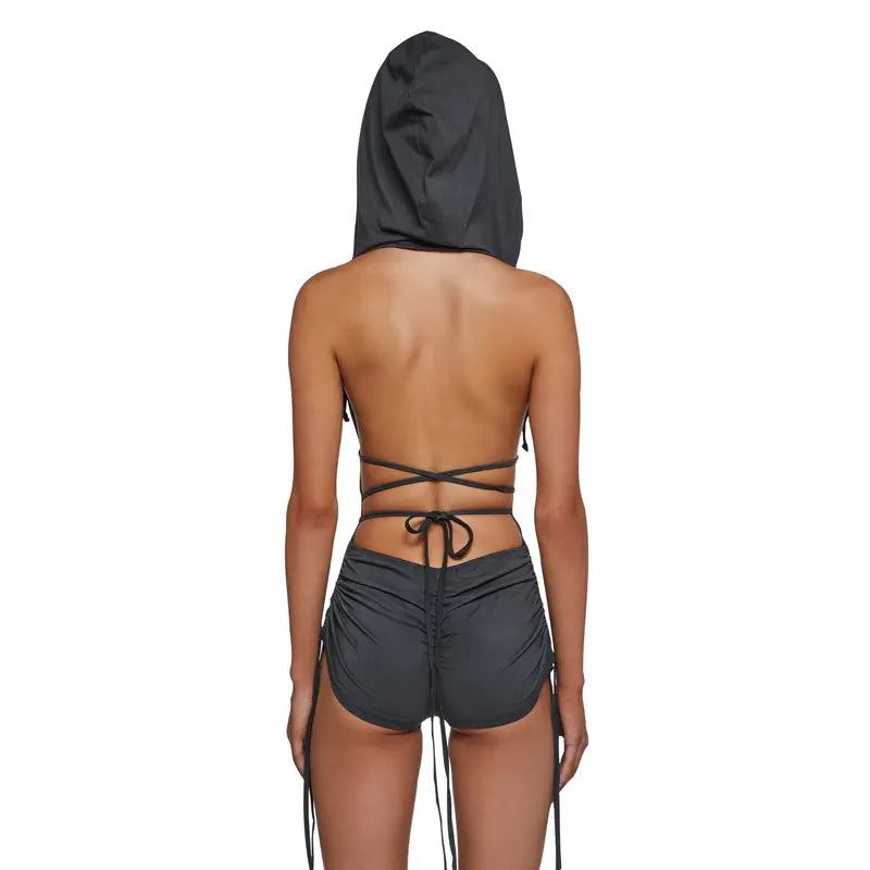 Downbeat Hooded Romper - Black