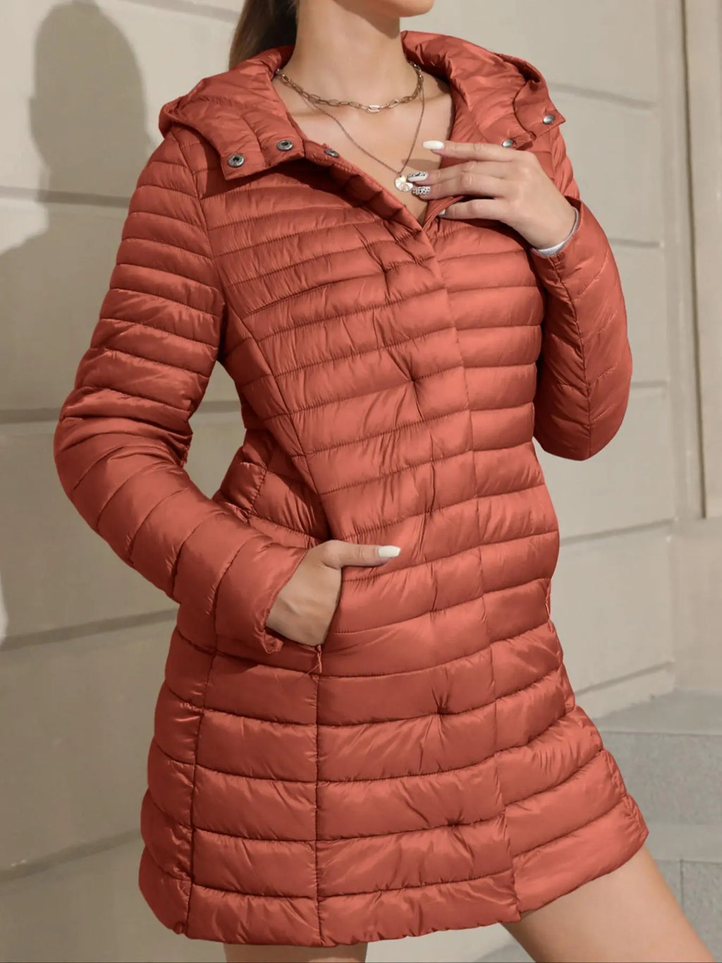 Women's Puffer Hooded Jacket, Casual Warm Lightweight Woven Basic Coat with Pockets, Fall Winter Fashion Outerwear Simple Design for Daily Wear