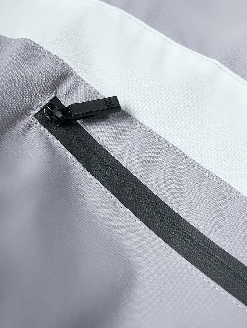 Men's Stylish Futuristic Techwear Windbreaker Coat - Long Sleeve, Grey & White Aesthetic, Trending Popular Clothes, Outdoor Stuff for Adults, Streetwear Top with Pockets for Spring