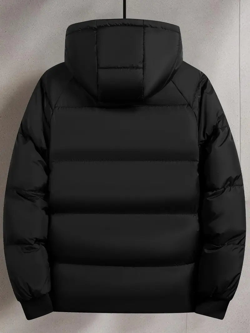 URMCZ Men's Regular-Fit Thick Warm Hooded Puffer Coat - Zip-Up, Long-Sleeve, Fitted, Outer Layer Style Keep Warm Real & Faux Fur Jacket, Padded Extra Coverage Winter Outerwear with Pocket, Casual Menswear for Oktoberfest, Beige/Black Boyfriend-Sty...