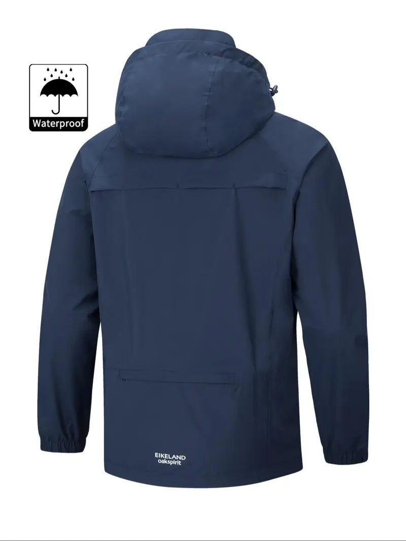Men's Casual Sporty Hooded Jacket, Long Sleeve with Zipper & Pockets, Windproof & Waterproof, Lightweight & Soft, Ideal for Hiking, Cycling & Camping, Outerwear, Sports Casual Jacket