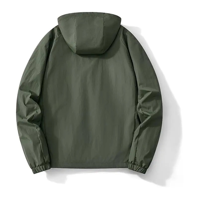 Men's Solid-Color Minimalist Full-Zip Hooded Active Jacket - Soft, Lightweight, Windproof, Breathable, Stylish, Elastic Mesh - Athlete Jackets, Casual Athletic, Black + Gray for Outdoor Hiking, Casual Wear