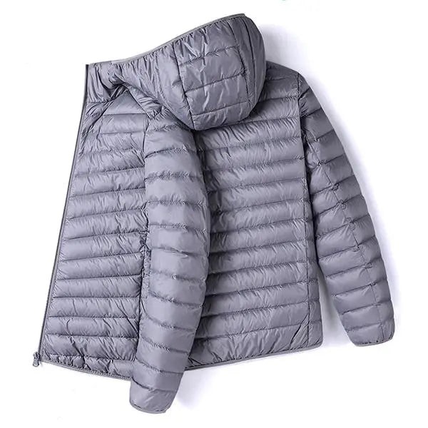 Men’s Glossy Hooded Cotton-Blend Jacket - Menswear Tops, Plain Stylish Lightweight Padded Zip-Up Windproof Outerwear, Suitable for Commuting, Outdoor Activities