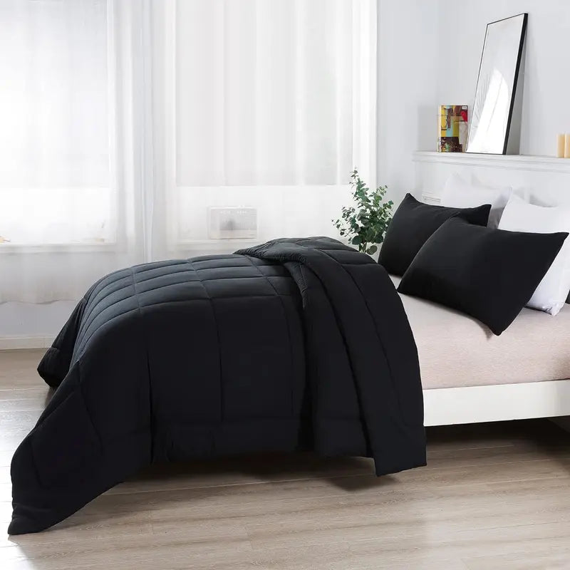 【Sohochic】DOWNCOOL Bedding Sets - 3-Piece All Seasons Down Alternative Comforter Set (2-Piece for Twin Size) with Pillowcase, Summer Turn Up, High-Quality Box Stitching Quilting, Gentle Cold Wash, Comforter Queen Size, Checkered Design