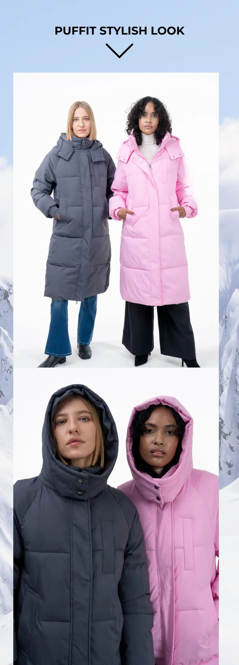 PUFFIT WarmCore Premium Classic Hooded Long Puffer Coat Women Long Ladies Quilted Outerwear Jacket Big Pocket,Water Repellent,Fall Winter Warm Basic Long Sleeve Tops Coat,Womenswear,2026 Shopping