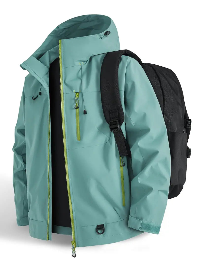 New Outdoor Hooded Couples' Mountain Climbing Jacket, Spring & Autumn Windproof Waterproof Breathable Stylish Plain Jacket, Outdoor Zipper Jacket, Hiking Jacket, Waterproof Windproof Outerwear, Outdoor Clothing