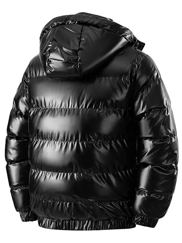 Men’s hooded down jacket, thick warm windproof zip-up winter outerwear with a loose fit, casual outer layer