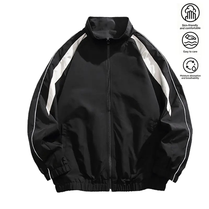 Men's Color Block Stand Collar Track Jacket, Full Zip Loose Fit Windbreaker, Breathable Easy Care Skin-Friendly Casual Streetwear Outerwear for Spring Fall Daily Wear