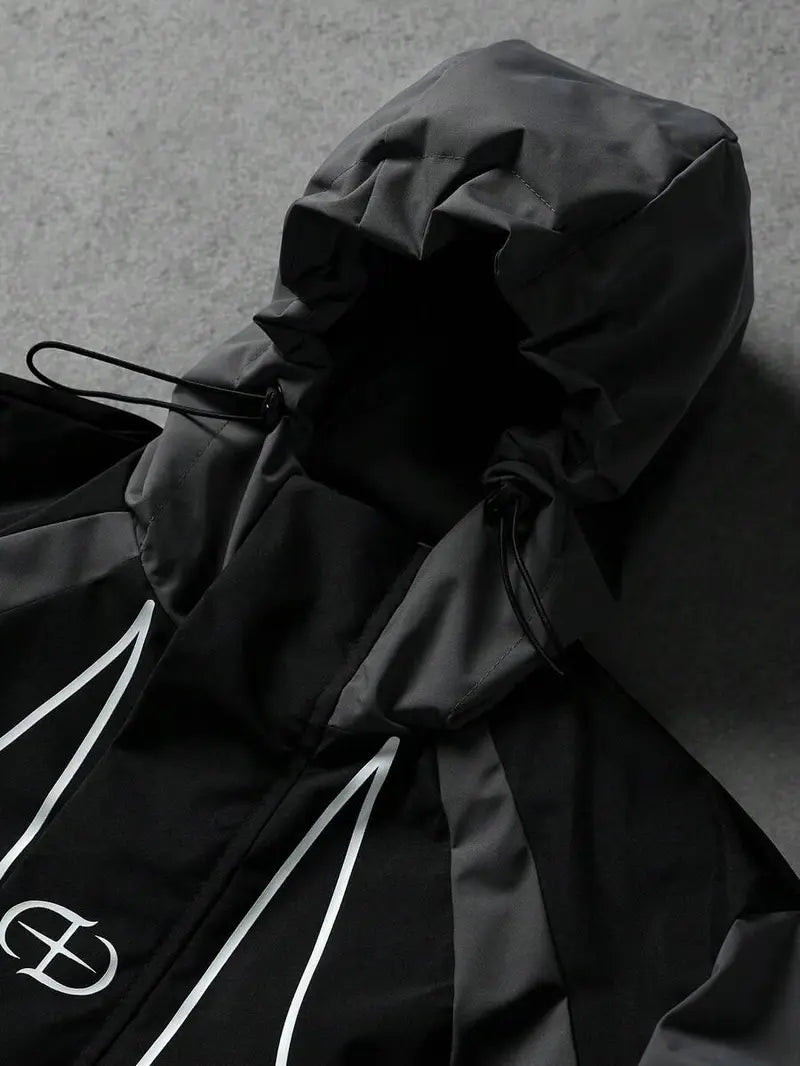 Men's Techwear Hooded Windbreaker - Loose Oversized Zip-Up Utility Coat with Adjustable Hood, Lightweight Cyberpunk Streetwear for Travel, Hiking, Daily Wear, Chic TikTok-Style Outerwear