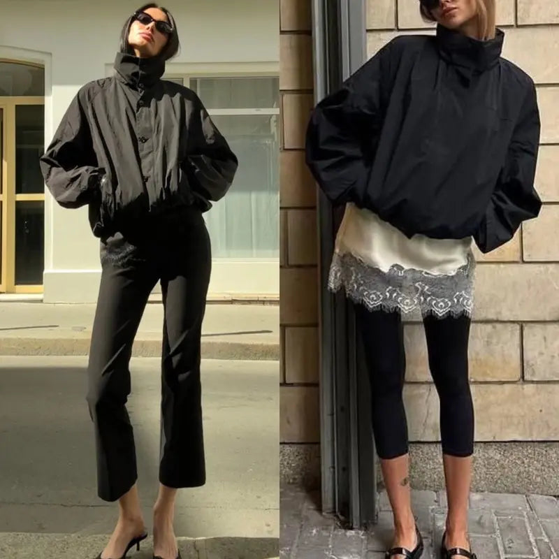 YeeZaa Windbreaker Jacket for Women 2026 Trendy Fall Winter Vintage Oversized Turtleneck Trench Coat Zip Up Cropped Lightweight Casual Jackets with Pockets Sport Workout Outdoor Hiking Outerwear