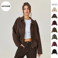 Katch Me Chic(US/CN)Women's Winter Vintage Collared Zipper Long Sleeve Jacket, Cozy Solid Color Oversized Outerwear for Lady, Versatile Loose Outfits for Daily Wear, Soft Womenswear #TikTokMadeMeBuyIt #SohoChic #ComfyOutfit