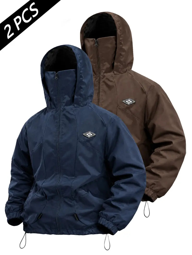 Men's Outdoor Functional Jacket, Windproof Fabric, Comfortable High Neck Hooded Design, Casual Long Sleeve, All Seasons, Durable Loose Fit