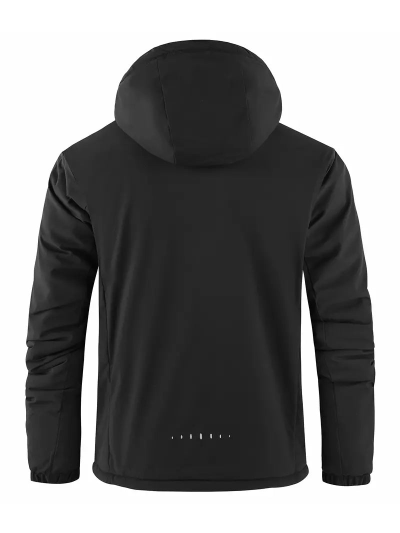 Men’s thickened waterproof windproof outdoor hooded ski jacket, slim-fit all-season sports outerwear suitable for winter camping and hiking, with a windproof hood