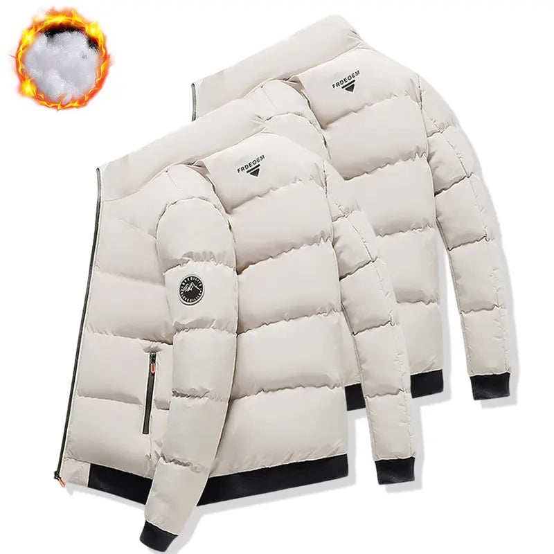 Men's Plain Fitted Long-Sleeve Windproof Stand-Collar Jacket - Zipper Closure, Cold-Weather Outerwear, S Size