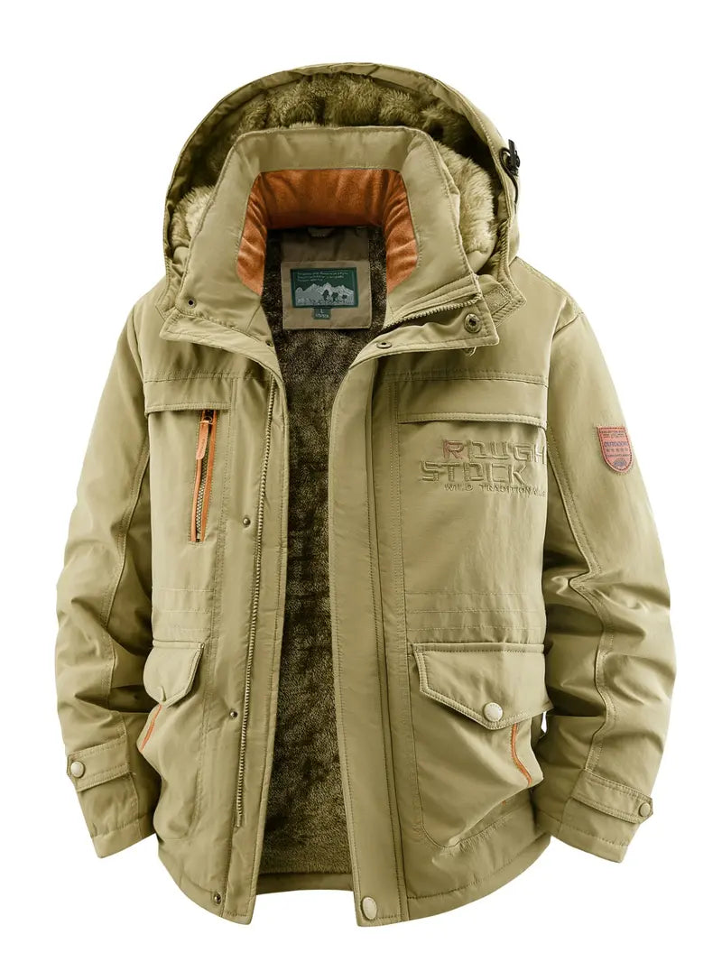 Men's Winter Fleece-Lined Jacket with Hood, Windproof & Waterproof Warm Casual Outerwear, Stylish and Comfortable Design Jacket for Cold Weather