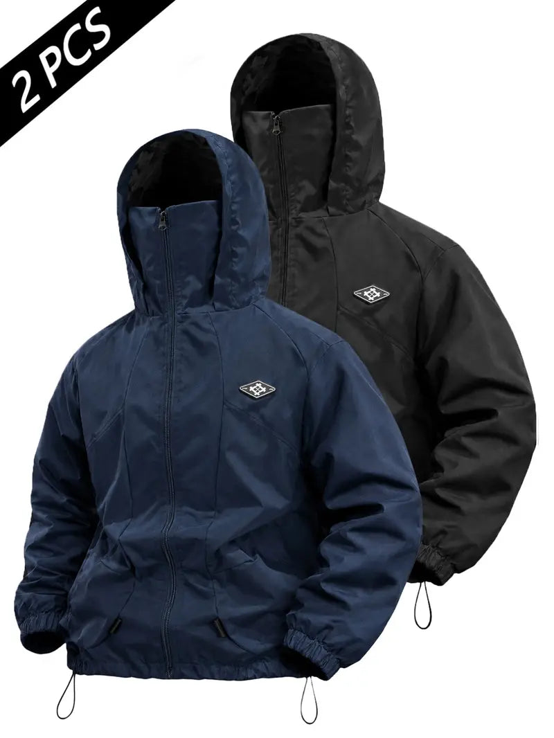 Men's Outdoor Functional Jacket, Windproof Fabric, Comfortable High Neck Hooded Design, Casual Long Sleeve, All Seasons, Durable Loose Fit