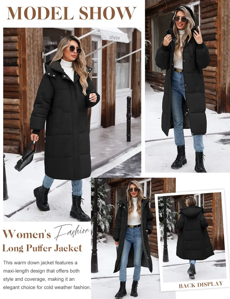 【Restocked】HEEKPEK Women's Fashion Puffer Coat, Cozy Quilted Long-Sleeve Zip-Up Hooded Thick Warm Parka with Pockets, Winter Casual Outerwear for Women
